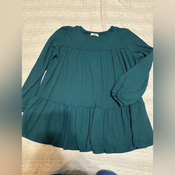 Oversized Teal Green Waffle Knit Boutique Top - Picture 2 of 7